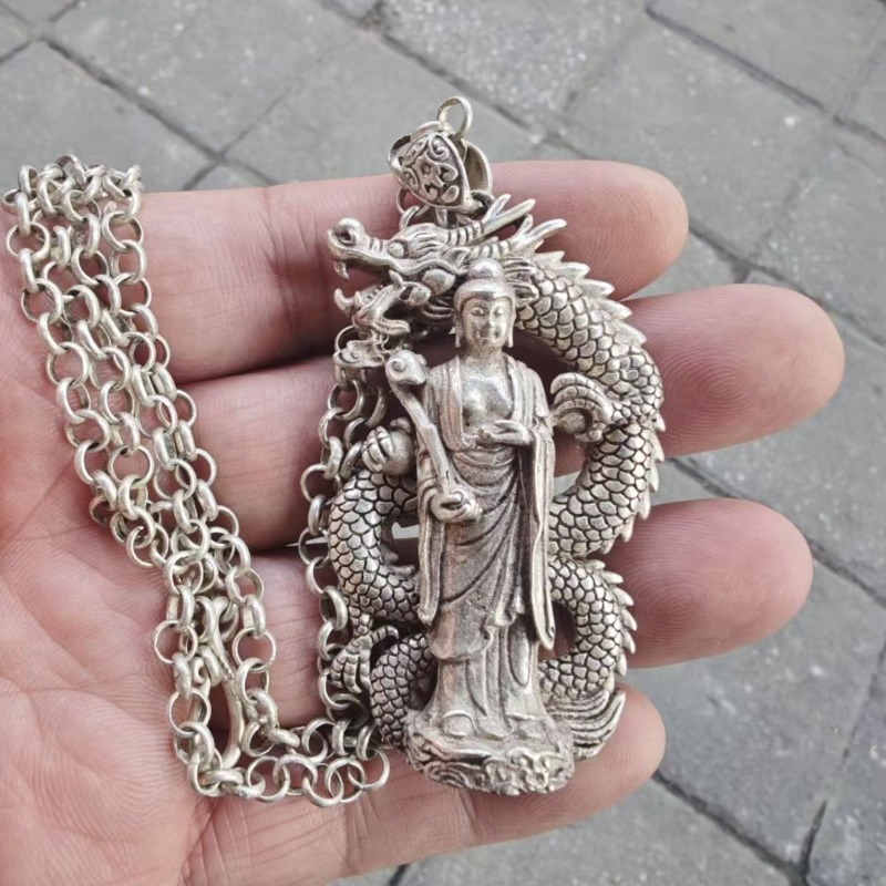 Vintage Collectible Jewelry - Collier pendentif Bouddha plaqué argent, vintage,