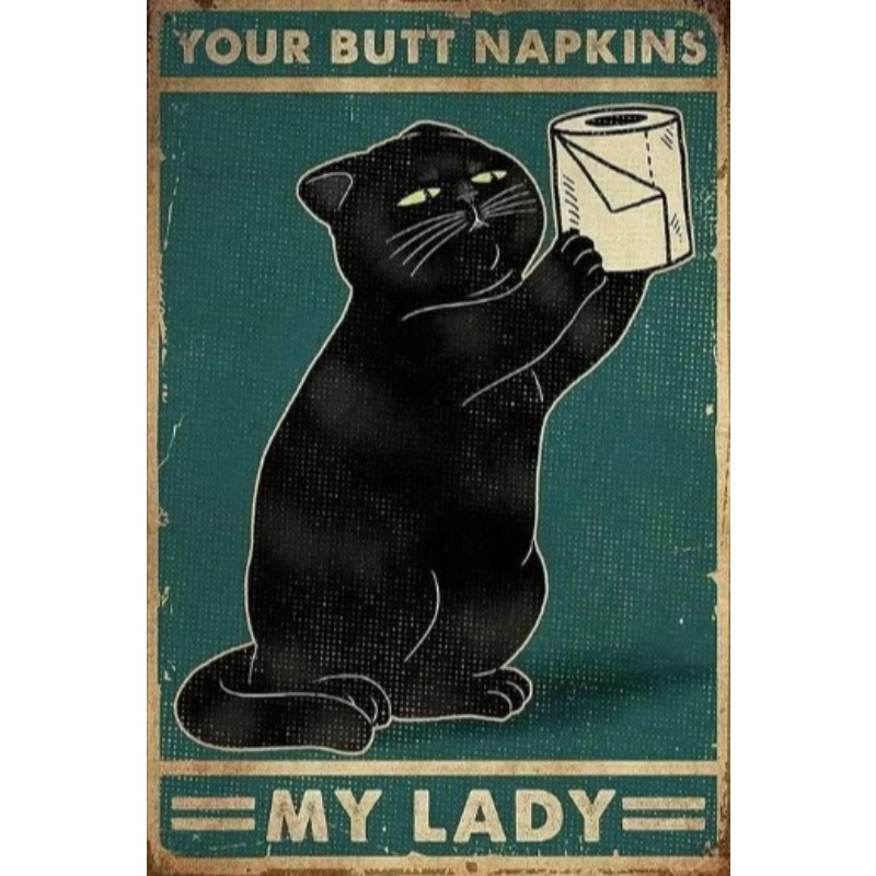 Vintage Collectible Signs - Panneau métallique chat drôle noir, Plaque